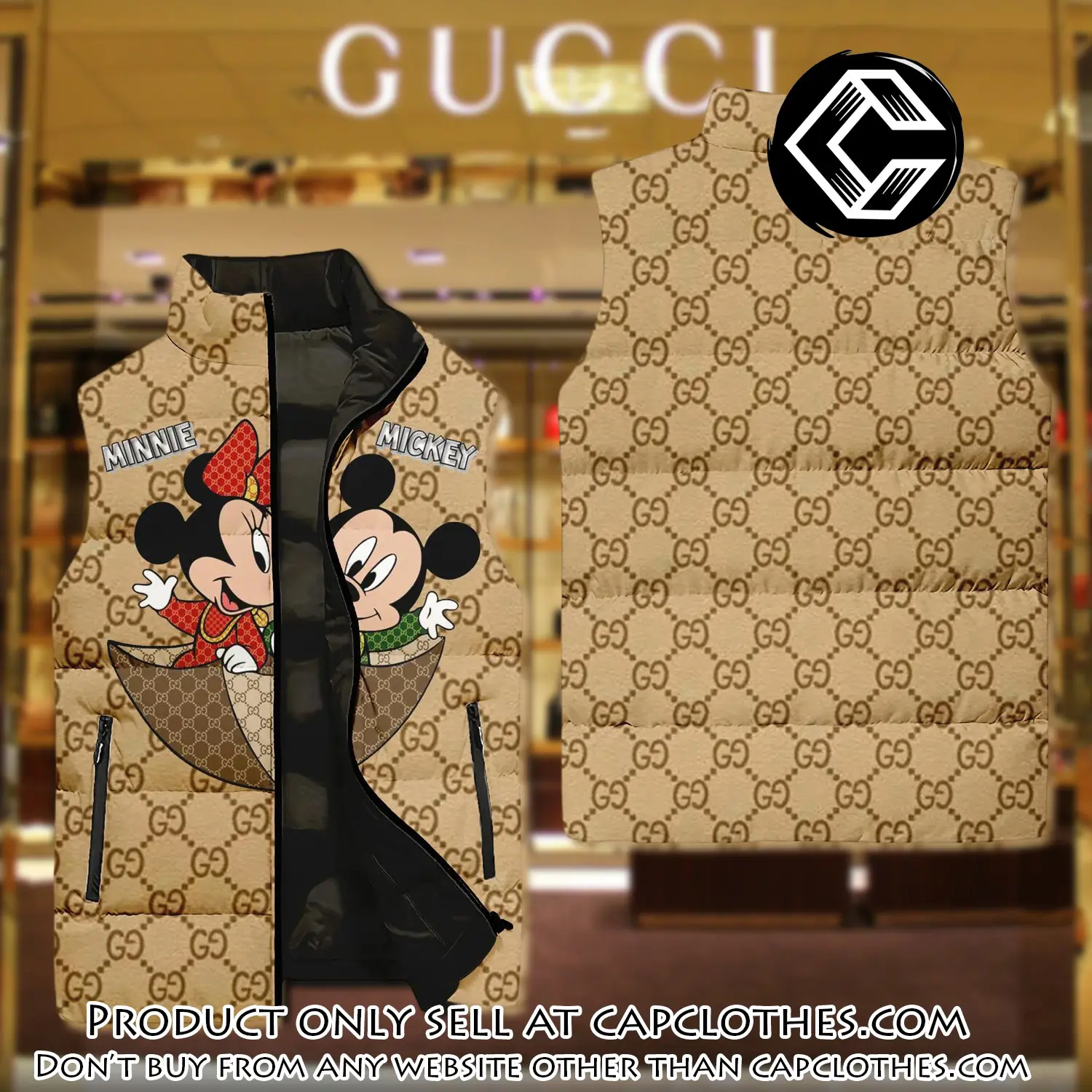 Gucci mickey mouse yellow type 2 luxury brand 3d sleeveless down jacket cc0623031